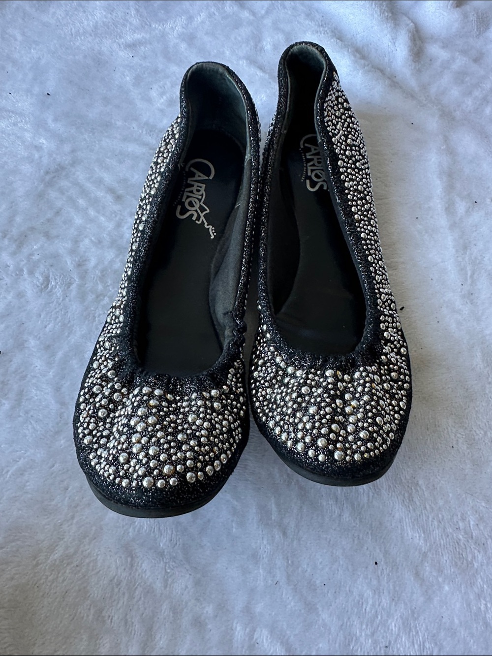Carlos Santana Black Ballet Flats with Silver Studs